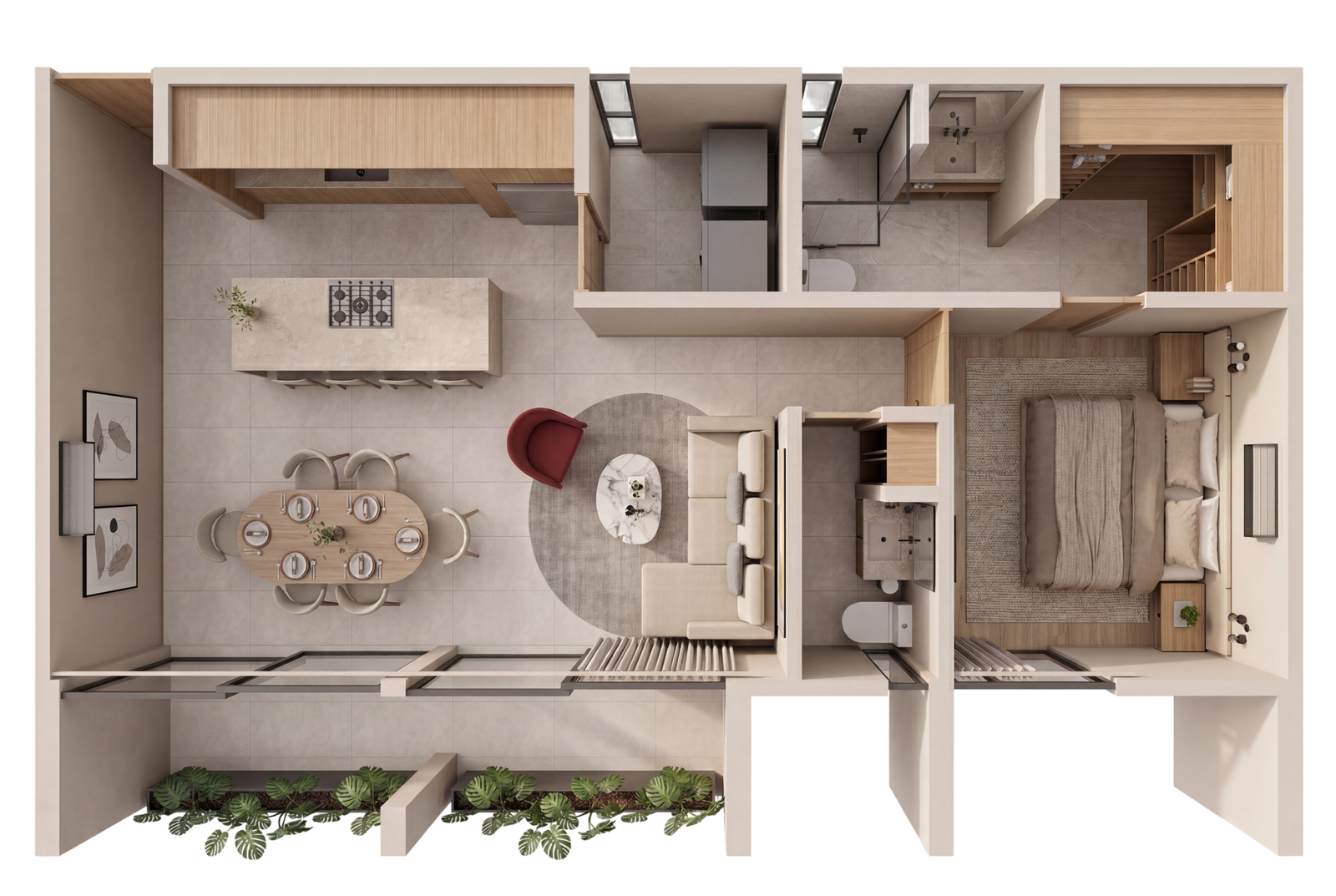 Plano del Modelo Curie — 82.09 m², 1 recámara